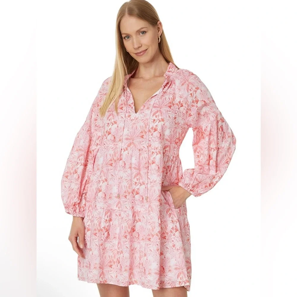 Tommy Bahama Petit Palma Balloon Sleeve Short Dress Paradise Pink Small NWT NEW - Picture 2 of 14